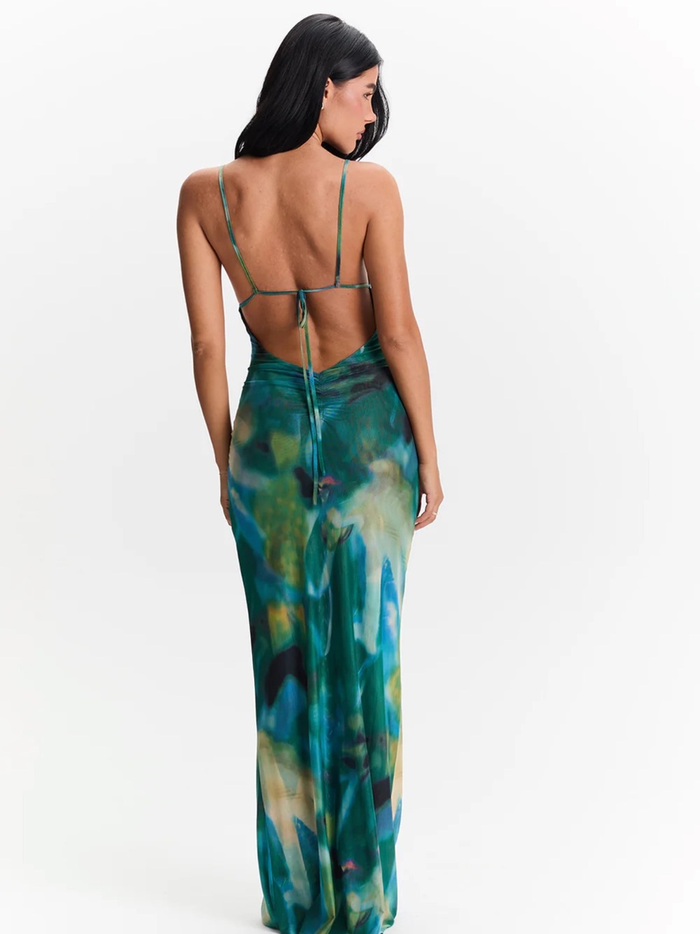Sleek Green Blue Print Slip Dress - Picture 6 of 6